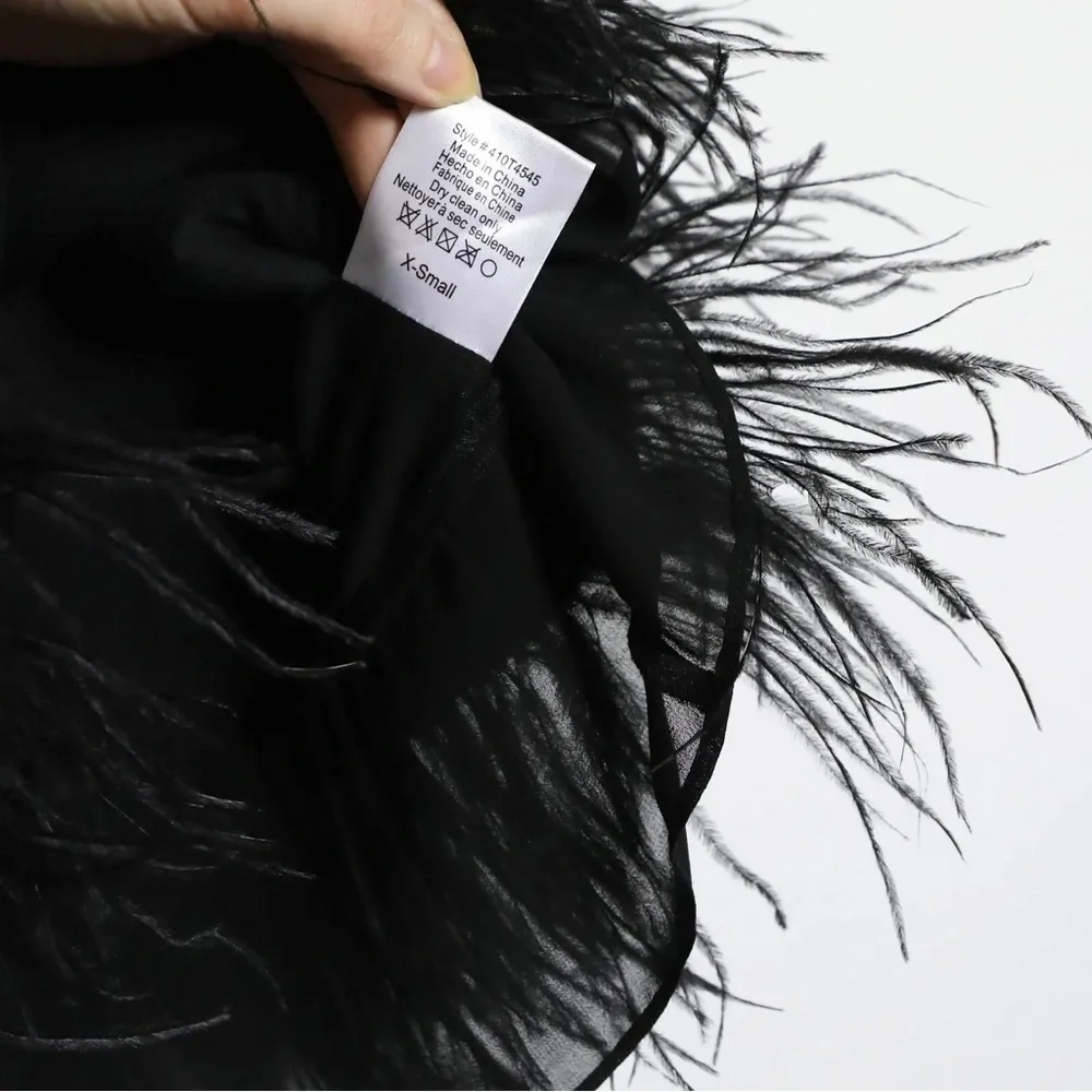 NWOT Anthropologie Deletta black tweed top feathers trim XS cocktail new party - Picture 8 of 8